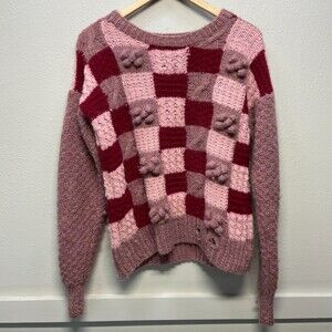 Hand Crocheted Pink Red Pullover Sweater See Measurements